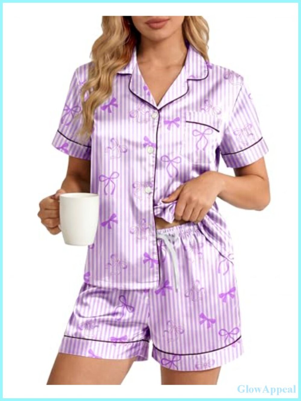 Satin Silk Pajama Set Womens 2 Piece Short Sleeve Lounge Sleepwear